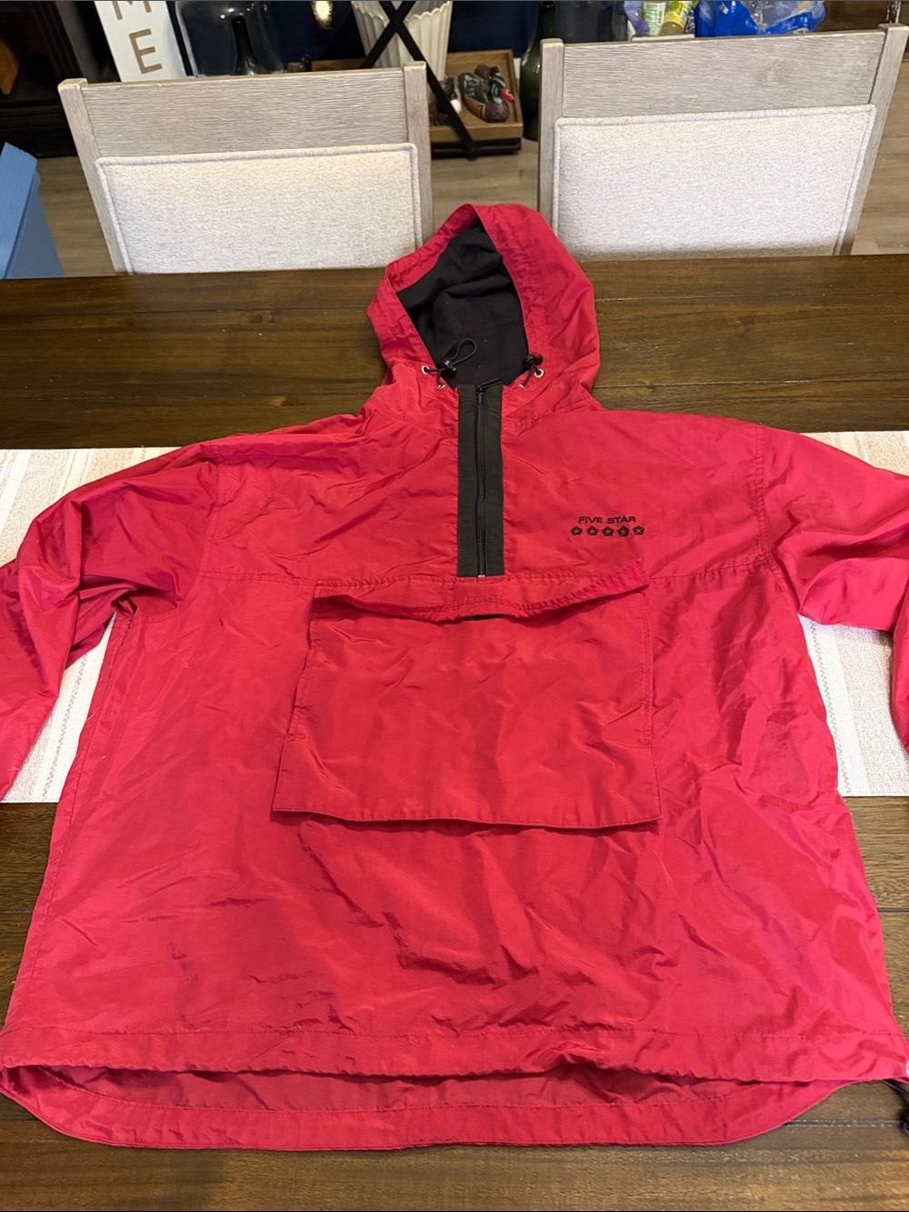 Vintage Five Star Red Hooded Pullover Rain windbreaker